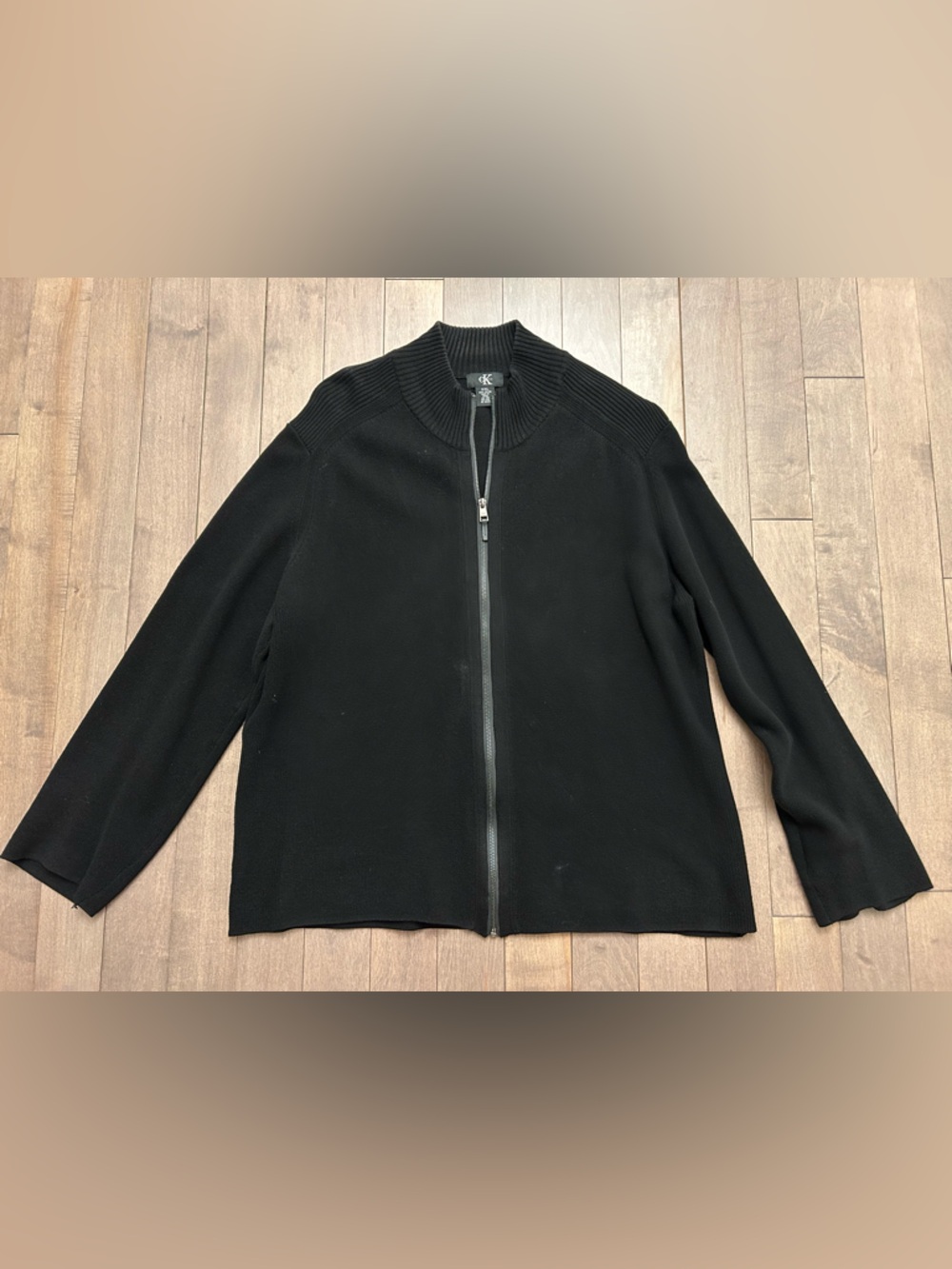 Calvin Klein Black Ribbed Cotton Zip Sweater XXL